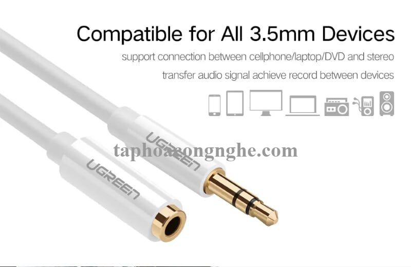 Ugreen 10746 0.5M màu Trắng Cáp âm thanh 3.5mm nối dài AV124 30010746